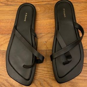 FRAME black leather flat sandals NEW